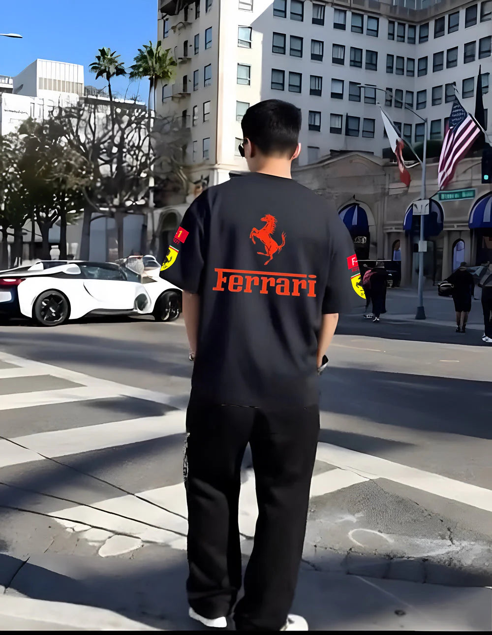 Ferrari Black Oversized Racing T-shirts
