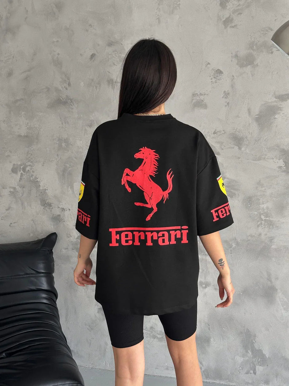 Black Ferrari Statement T-Shirt – Luxury Motorsport Streetwear Tee