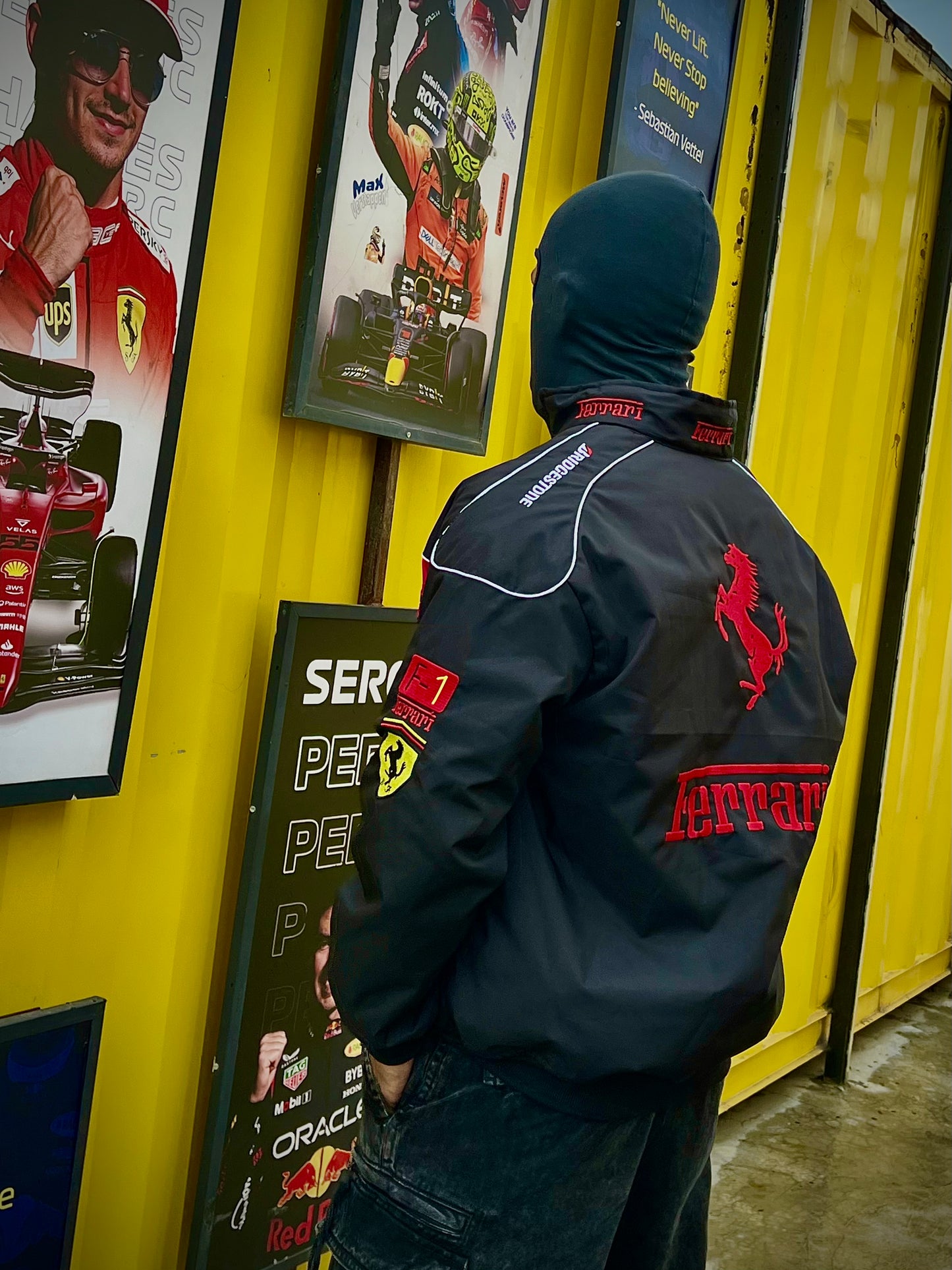 Black Ferrari F1 Racing Jacket - Vintage Racing Jacket