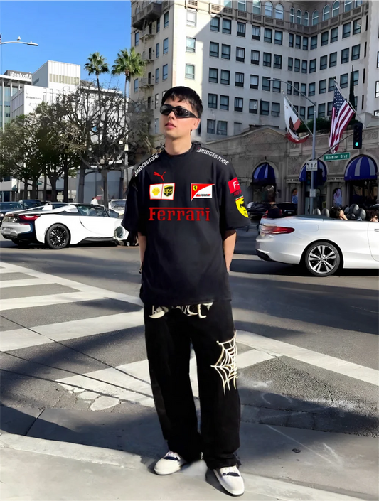 Ferrari Black Oversized Racing T-shirts