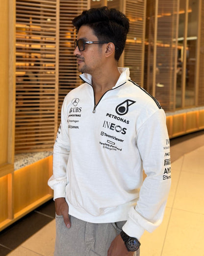 Formova AMG Petronas White Half Zip Polo Sweatshirt – Premium F1 Inspired Style