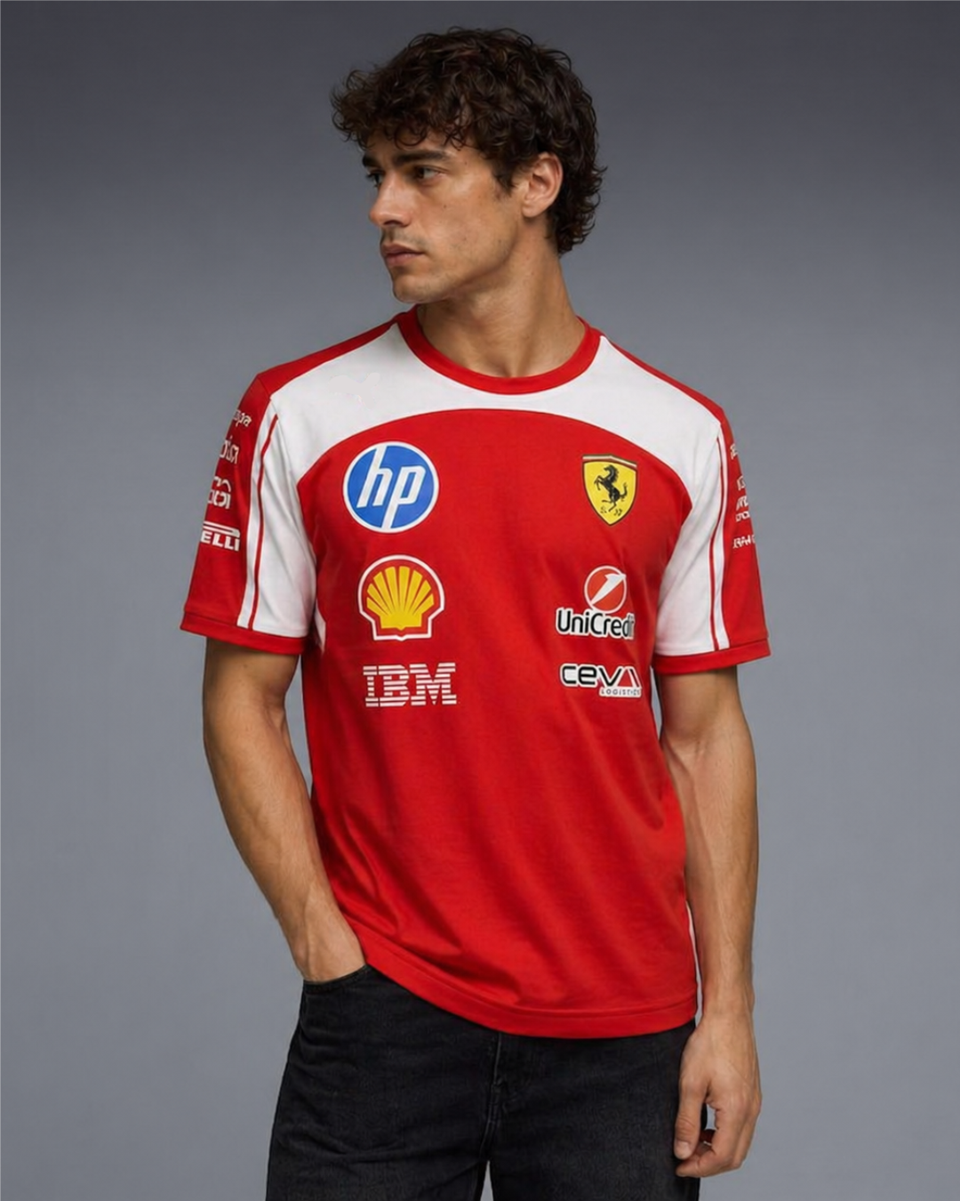 Ferrari F1 t-shirt with premium cotton fabric, bold motorsport design, and comfortable everyday fit
