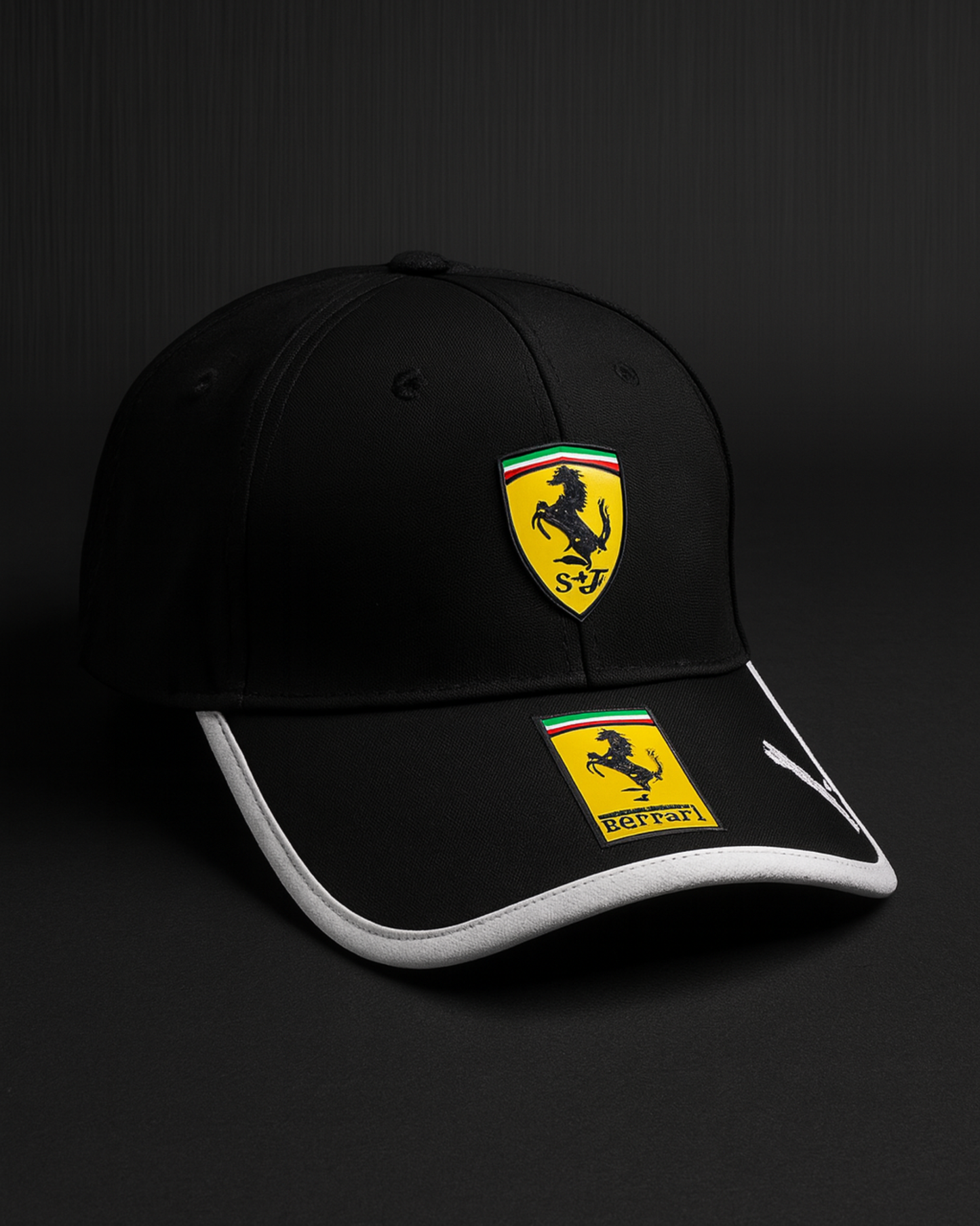 Black Ferrari F1 vintage cap by Formova with classic racing design and adjustable fit