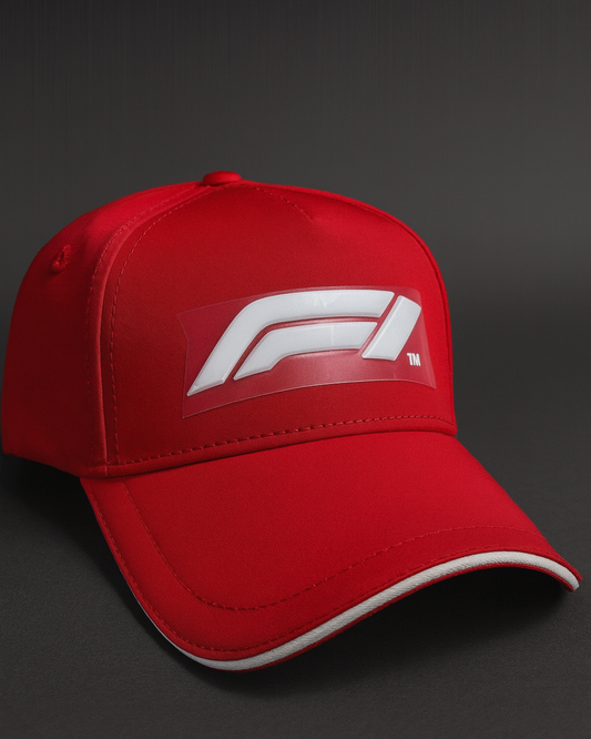 Red F1 racing cap by Formova with bold sporty design and adjustable fit