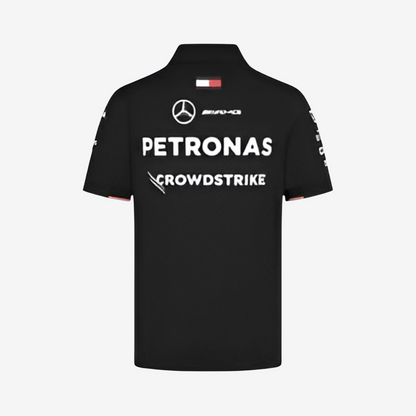 Petronas black polo t-shirt with classic collar, unisex fit and premium cotton fabric by Formova