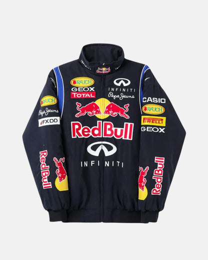 Red Bull racing jacket with bold motorsport design, premium fabric, and sporty streetwear style