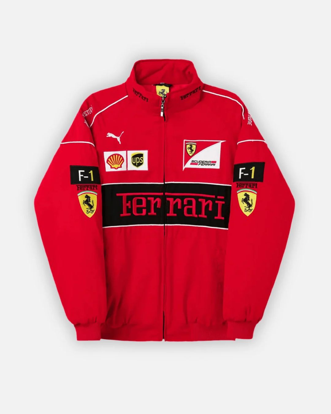 Red F1 Ferrari Scuderia Vintage Edition jacket by Formova featuring premium material and classic motorsport-inspired design