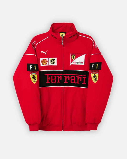 Red F1 Ferrari Scuderia Vintage Edition jacket by Formova featuring premium material and classic motorsport-inspired design