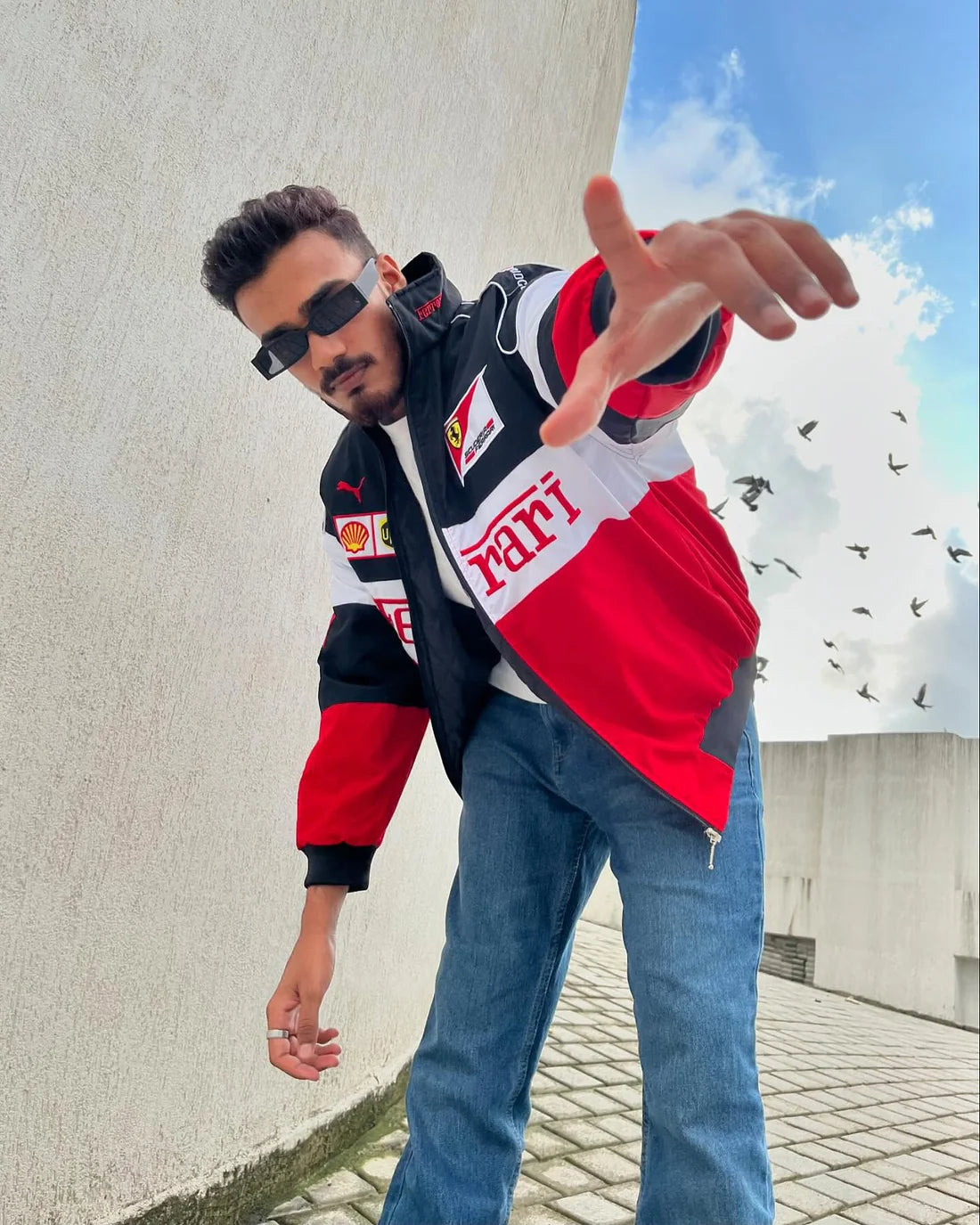 Person wearing a Premium Ferrari jacket Purchased from Formova.in