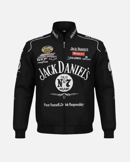Vintage whiskey-inspired racing jacket with retro design, bold lettering, and premium streetwear style