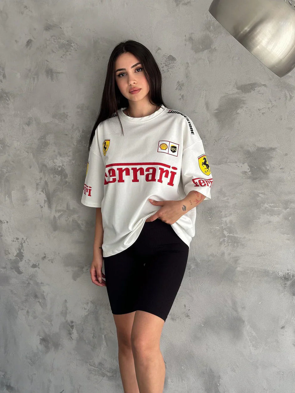 White Ferrari Scuderia unisex t-shirt by Formova featuring premium cotton fabric and clean motorsport-inspired design