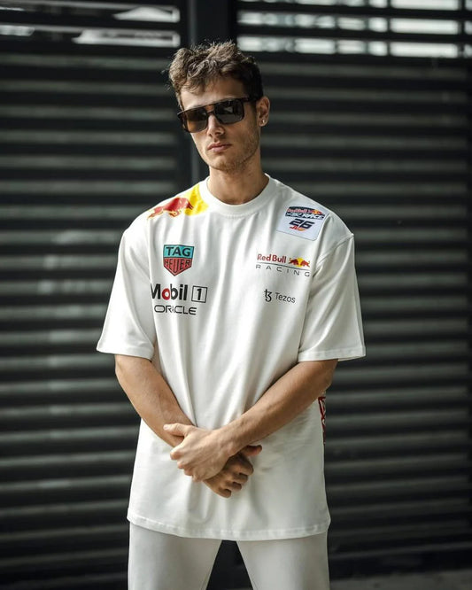 Redbull Racing White Oversized tshirts - Motorsport apparels